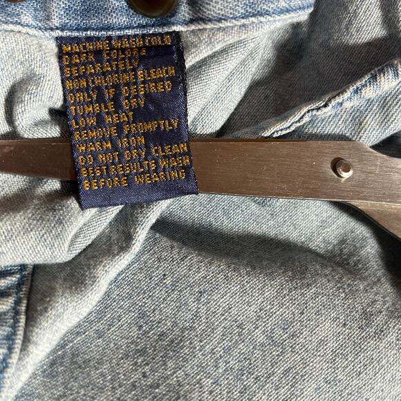 Chaps Ralph Lauren Dress Shirt Mens Size 16.5 34/35 Blue Denim Button Down FLAW - Picture 16 of 16